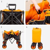 AKTIVE Opvouwbare transportwagen, strand, tuin, camping, zwart en oranje, tot 100 kg, robuuste wielen en 360° draaibare wielen met rem, meerhoekige handgreep, met tas