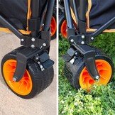 AKTIVE Opvouwbare transportwagen, strand, tuin, camping, zwart en oranje, tot 100 kg, robuuste wielen en 360° draaibare wielen met rem, meerhoekige handgreep, met tas