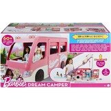 Barbie Dreamcamper speelset, met draaiende wieltjes, 7 speelplekken, zwembad, glijbaan en meer dan 60 campingaccessoires, cadeau voor kinderen van 3 jaar en ouder, HCD46, ruim 80 cm hoog
