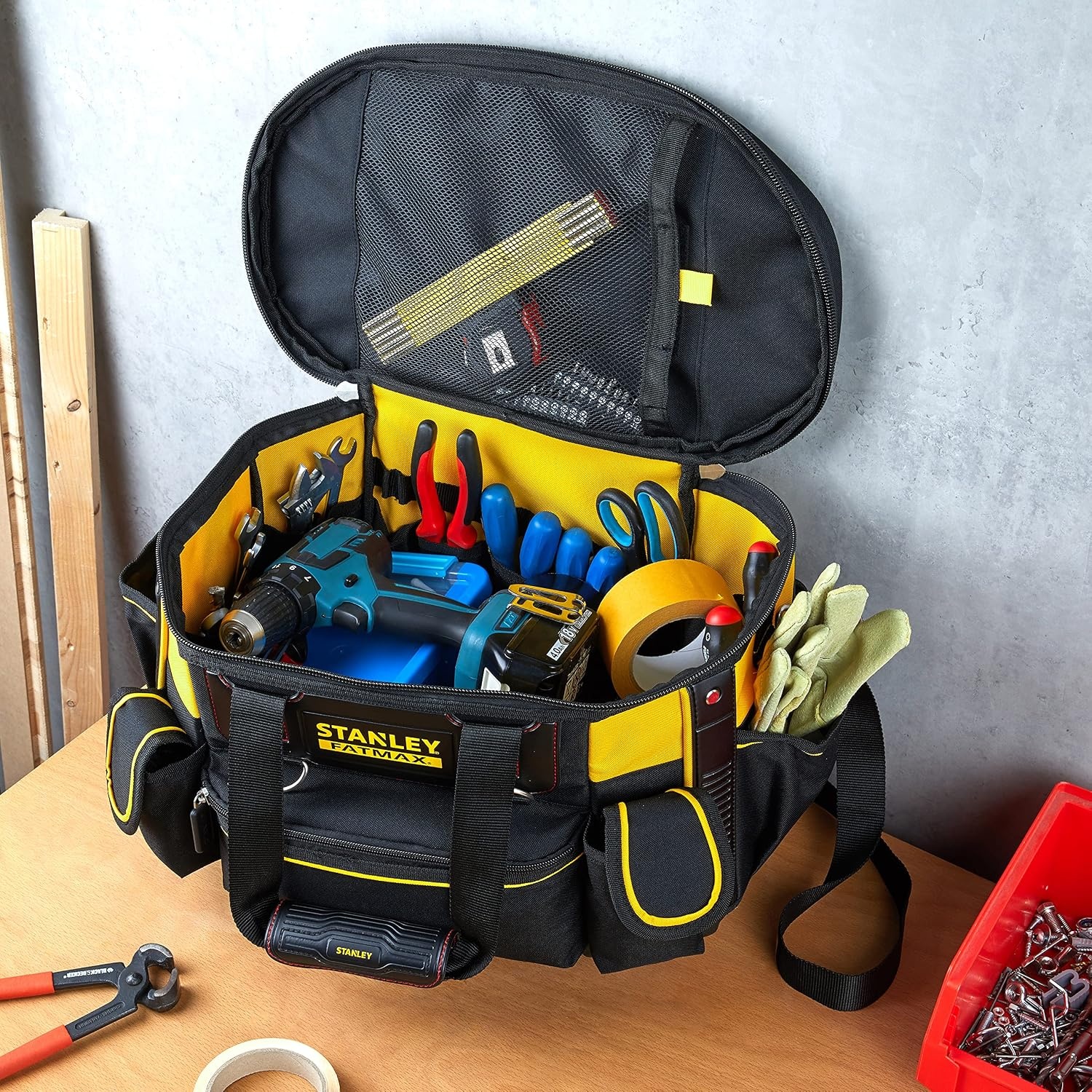 STANLEY FATMAX Sturdy Round Top Tool Bag, Multifunctional Tool Storage Organizer, FMST1-70749 Color