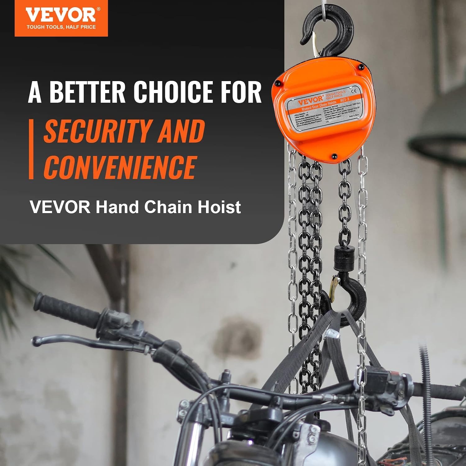 VEVOR Manual Chain Hoist 1T Pull Chain with Block Hook 360° Lifting Height 5.6m Alloy Steel G80 Chain Guide with Double Ratchet Brake for Garages