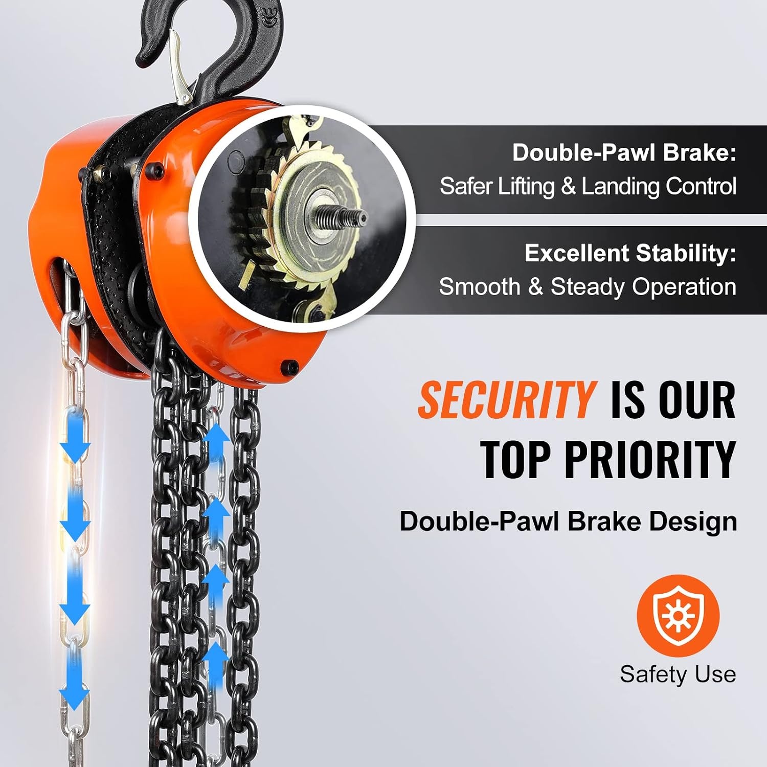 VEVOR Manual Chain Hoist 1T Pull Chain with Block Hook 360° Lifting Height 5.6m Alloy Steel G80 Chain Guide with Double Ratchet Brake for Garages