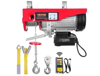 VEVOR Elektrische lier 400 kg tot 800 kg hefhoogte 12 m kabel motorlier 1450 W koperen motor katrol 10 m/min hefsnelheid lift met draadloze afstandsbediening kabellift kettingtakel