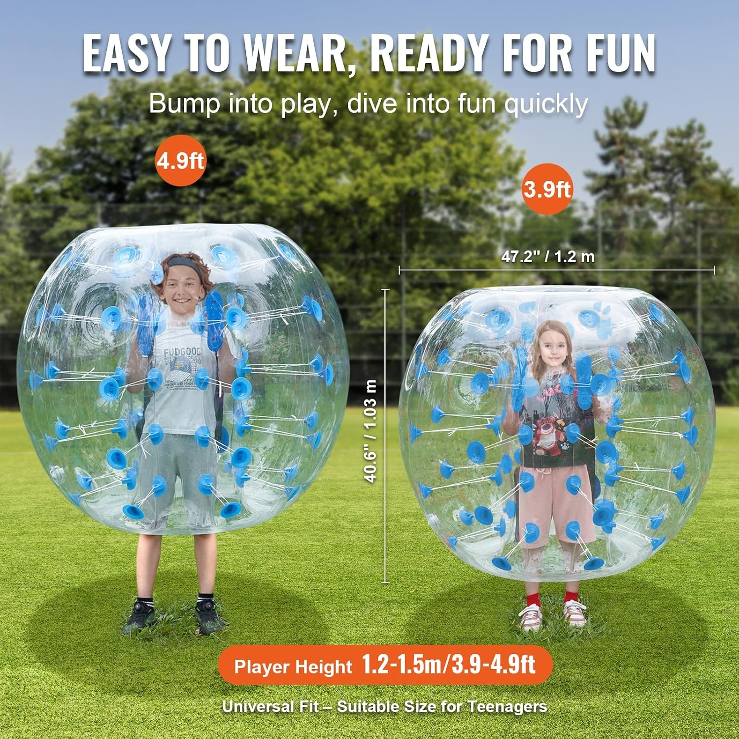 VEVOR Opblaasbare Bump Bal Bumper Bumper Bumper 1 st. 1,2 m x 1,03 m, Menselijke botsingsbal, PVC-lichaams-blaas-bouncebal voor buitenactiviteiten, transparant + blauwe stippen opblaasbare bumper bal