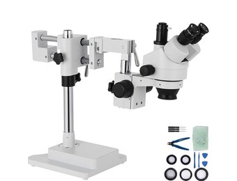 VEVOR 3.5X-90X Simul-Focal Stereo Microscope 360°Swiveling Trinocular Stereo Microscope with Dual Arm Boom