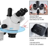 VEVOR 3.5X-90X Simul-Focal Stereo Microscope 360°Swiveling Trinocular Stereo Microscope with Dual Arm Boom