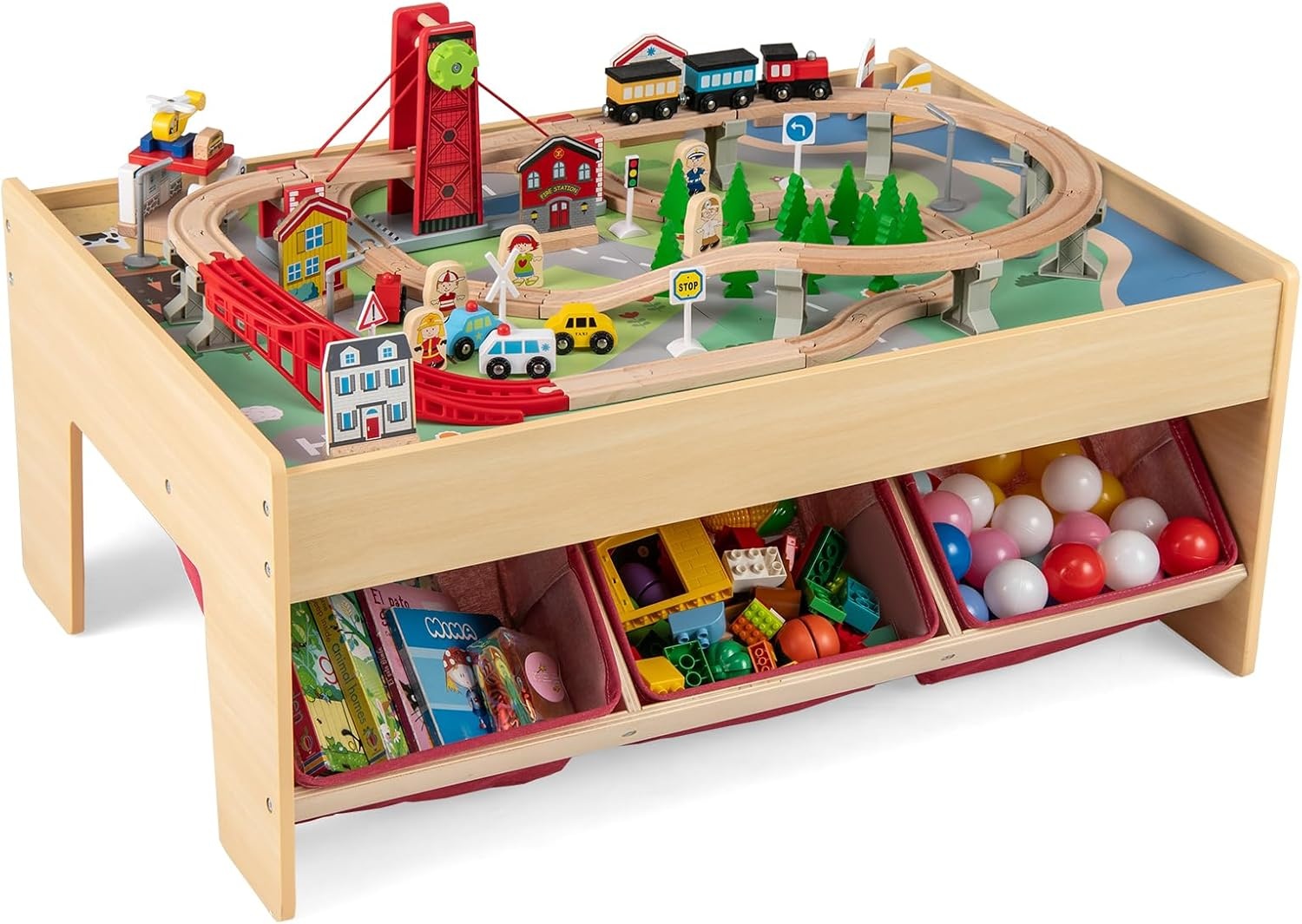 FANTASK Houten Activiteitentafel 92x64 cm met 94 Accessoires - Natuurlijk