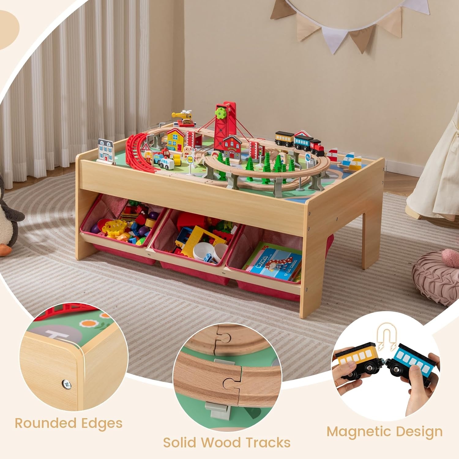 FANTASK Houten Activiteitentafel 92x64 cm met 94 Accessoires - Natuurlijk