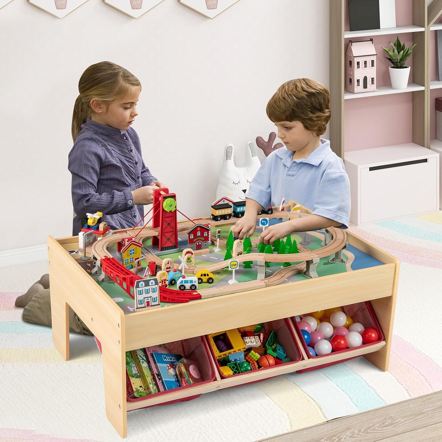 FANTASK Houten Activiteitentafel 92x64 cm met 94 Accessoires - Natuurlijk