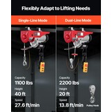 VEVOR Elektrische hendel, dubbele kabel, max. belasting 1000 kg, kabelafstandsbediening 4,2 m, hoogte enkele kabel 12 m, katrol noodstop, krik voor garage, magazijn, fabriek