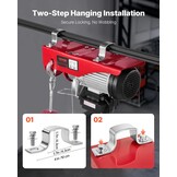 VEVOR Elektrische hendel, dubbele kabel, max. belasting 1000 kg, kabelafstandsbediening 4,2 m, hoogte enkele kabel 12 m, katrol noodstop, krik voor garage, magazijn, fabriek