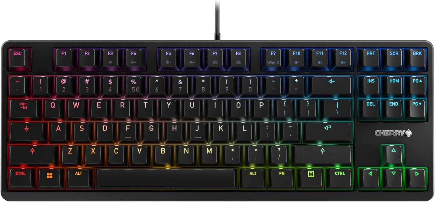 CHERRY G80-3000N RGB TKL, internationale lay-out, AZERTY-toetsenbord, bedraad toetsenbord, mechanisch gaming-toetsenbord, CHERRY MX SILENT RED SWITCHES, zwart