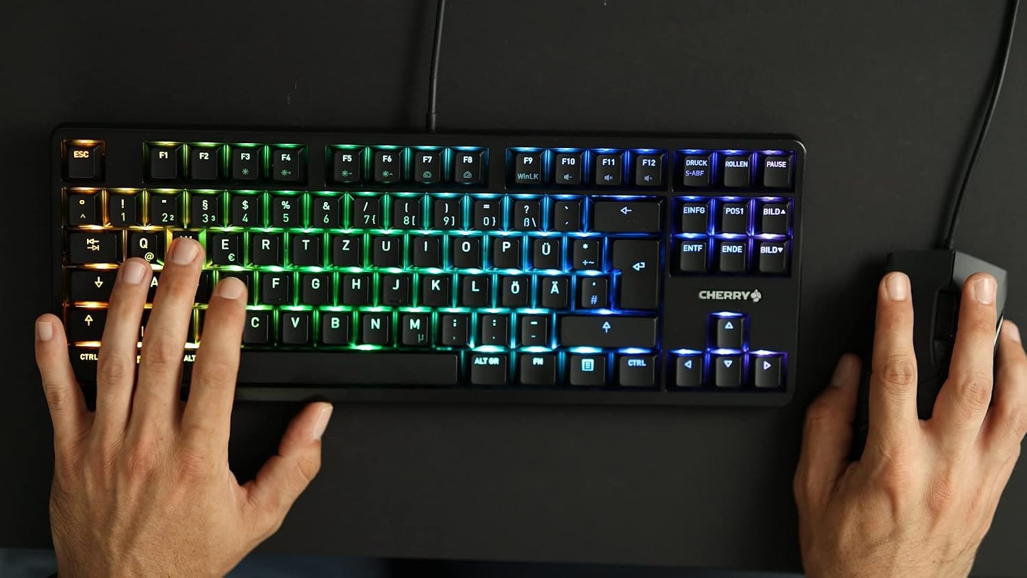 CHERRY G80-3000N RGB TKL, internationale lay-out, AZERTY-toetsenbord, bedraad toetsenbord, mechanisch gaming-toetsenbord, CHERRY MX SILENT RED SWITCHES, zwart