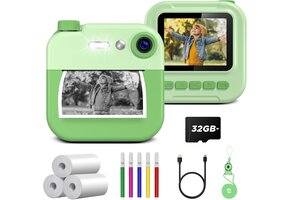 Kinder Instant Camera Groen - 2.4" Scherm | 32GB SD | Direct Print - 45% Korting