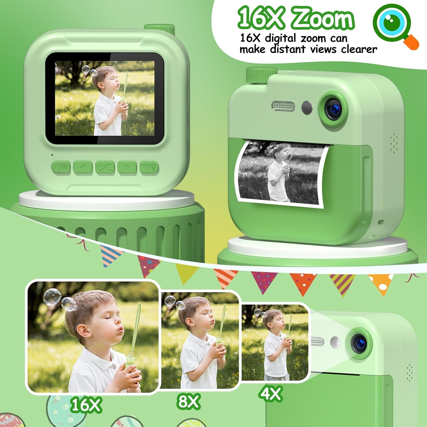 GREENKINDER Instant Camera voor Kinderen - Groen - 2.4 Inch - 32GB SD Kaart