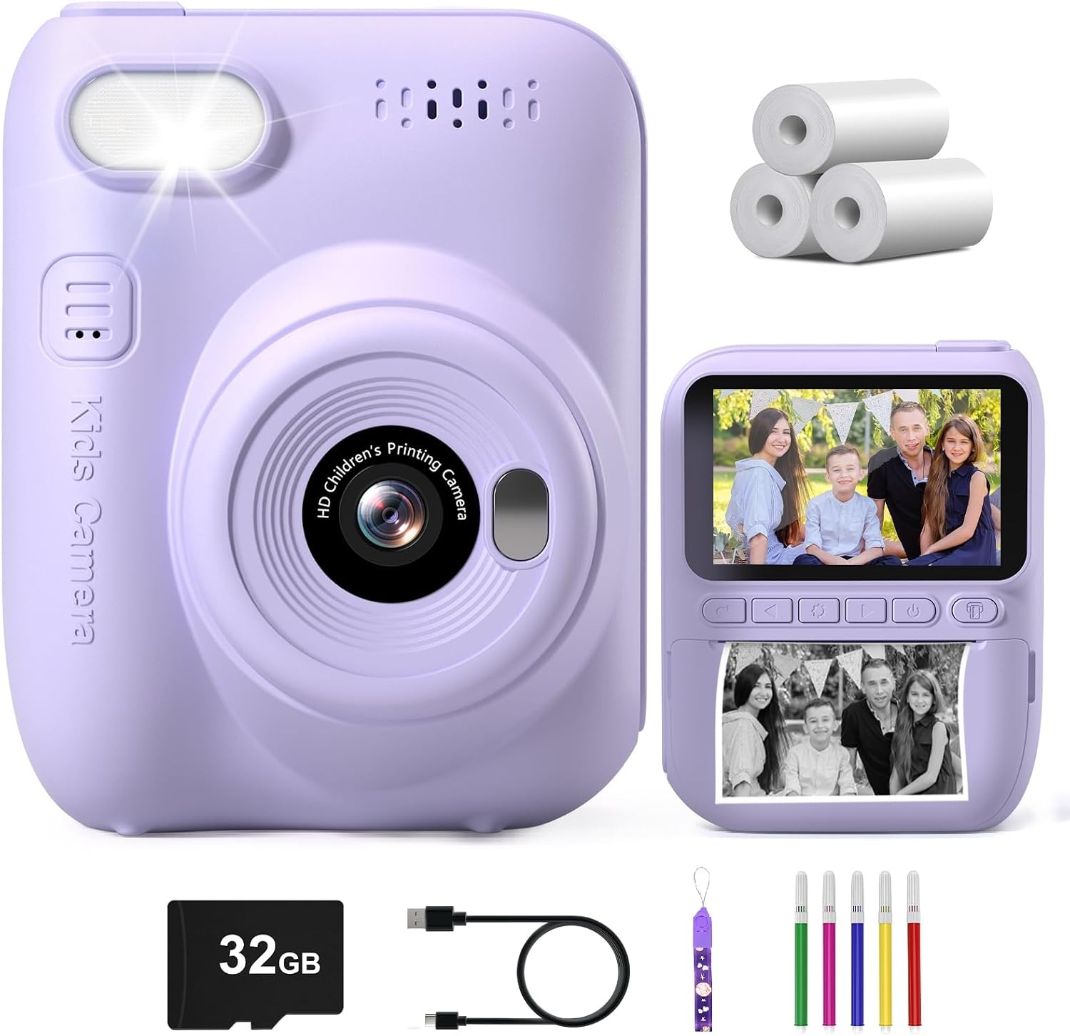 Gofunly Instant camera voor kinderen, 3,0 inch scherm, kindercamera, onmiddellijke camera met 32 GB kaart en printpapier, 14 MP/1080P camera voor kinderen, onmiddellijke druk, cadeau voor 3-12 jaar