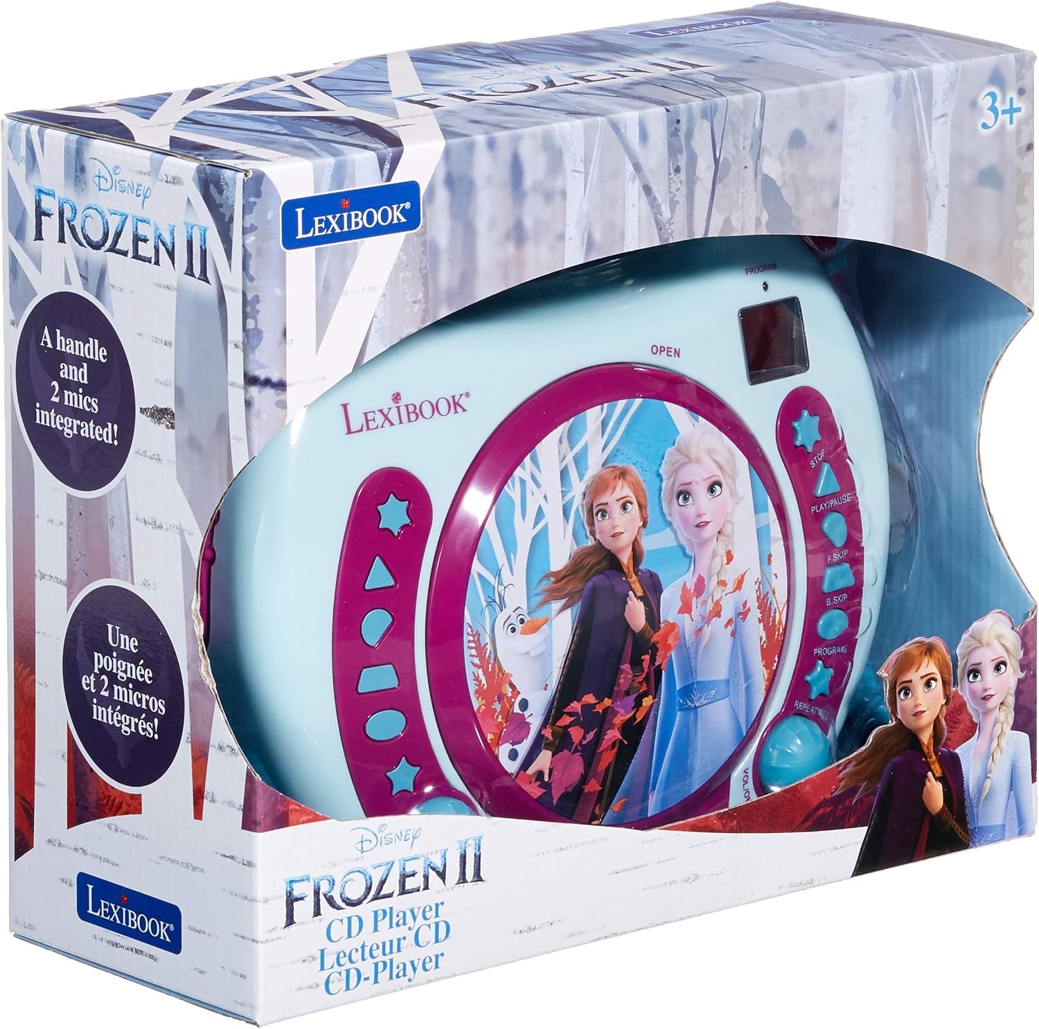Lexibook, Frozen, draagbare CD-speler met microfoons, muziekspeler, herhalen en programmeren, karaoke, hoofdtelefoonaansluiting, blauw/paars, RCDK100FZ