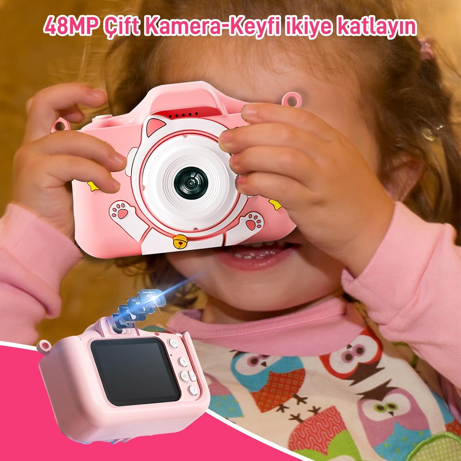 Kindercamera met 48MP Dual Lens, 1080P Video en 32GB SD-kaart
