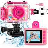 GKTZ Waterdichte Actiecamera voor Kinderen - 12MP - 1080P - Inclusief 32GB SD-kaart - Roze