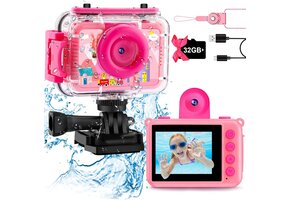 Waterdichte Kinder Actiecamera Roze 12MP 1080P met 32GB SD-kaart (55% Korting)