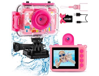 GKTZ Waterdichte Actiecamera voor Kinderen - 12MP - 1080P - Inclusief 32GB SD-kaart - Roze
