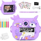 GuKKK Kindercamera met Directe Printfunctie - Lila - Inclusief 32GB SD-kaart en Accessoires