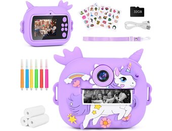GuKKK Kindercamera met Directe Printfunctie - Lila - Inclusief 32GB SD-kaart en Accessoires