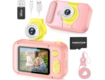 ARNSSIEN Roze Kinderen Camera met 180° Draaibare Lens en 2.4 Inch Scherm