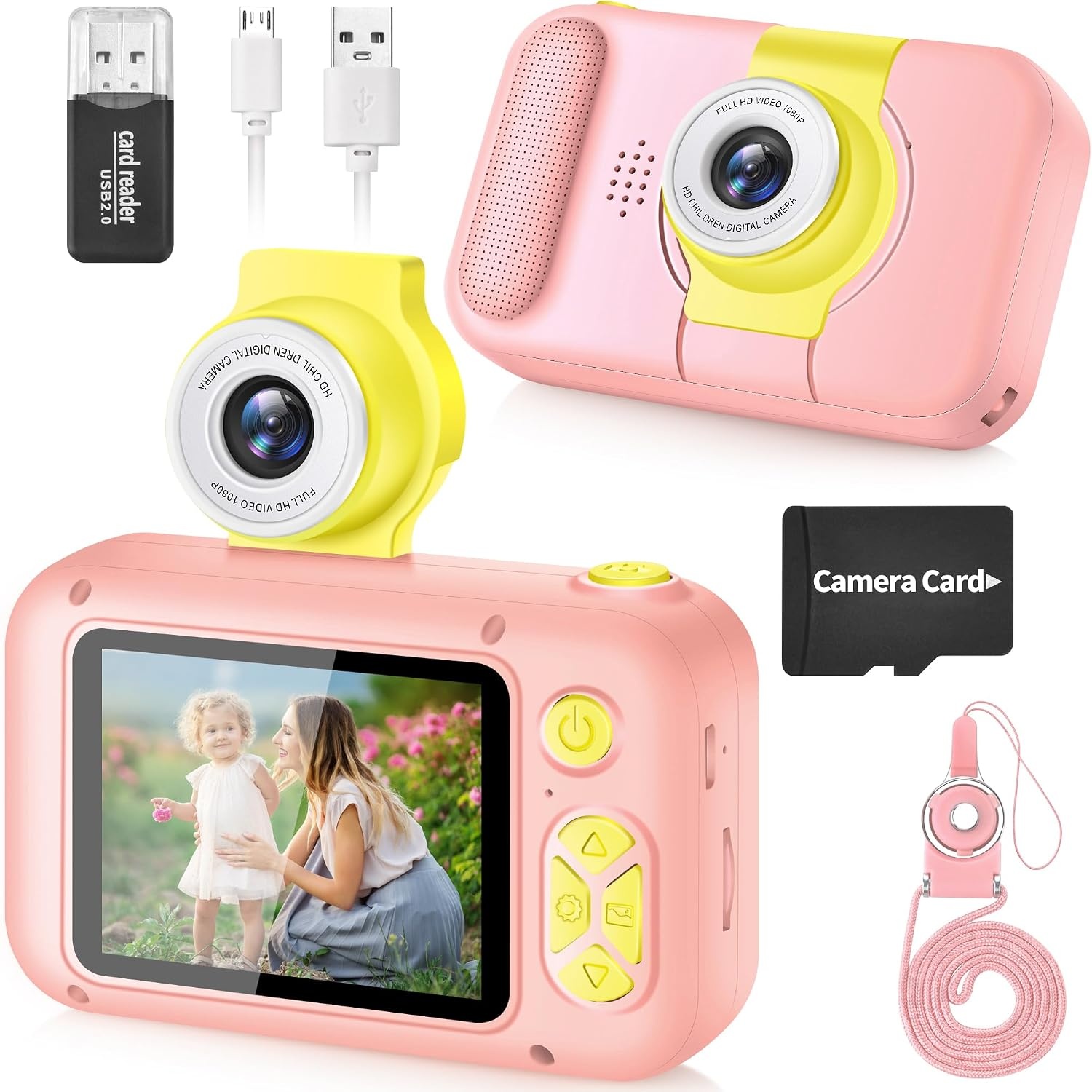 ARNSSIEN Roze Kinderen Camera met 180° Draaibare Lens en 2.4 Inch Scherm