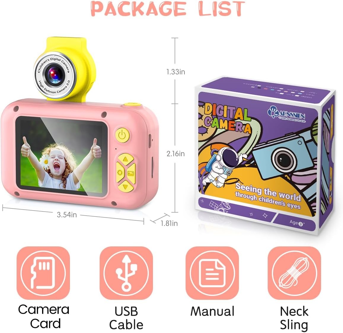 ARNSSIEN Roze Kinderen Camera met 180° Draaibare Lens en 2.4 Inch Scherm