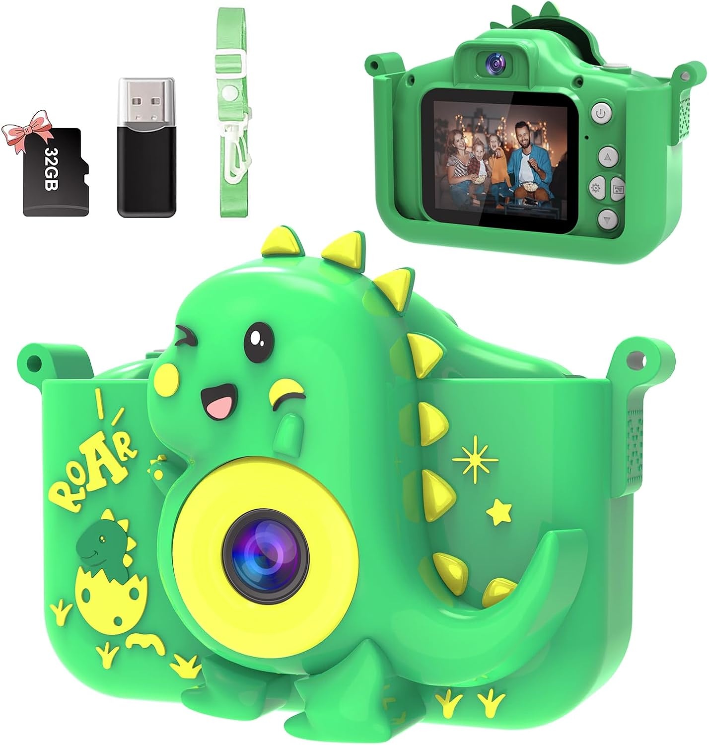Kindercamera, 1080p HD-scherm, fototoestel voor kinderen met 32 GB TF-kaart, USB-kaartlezer, selfie, digitale camera, voor jongens en meisjes, kerstspeelgoed van 3-12 jaar