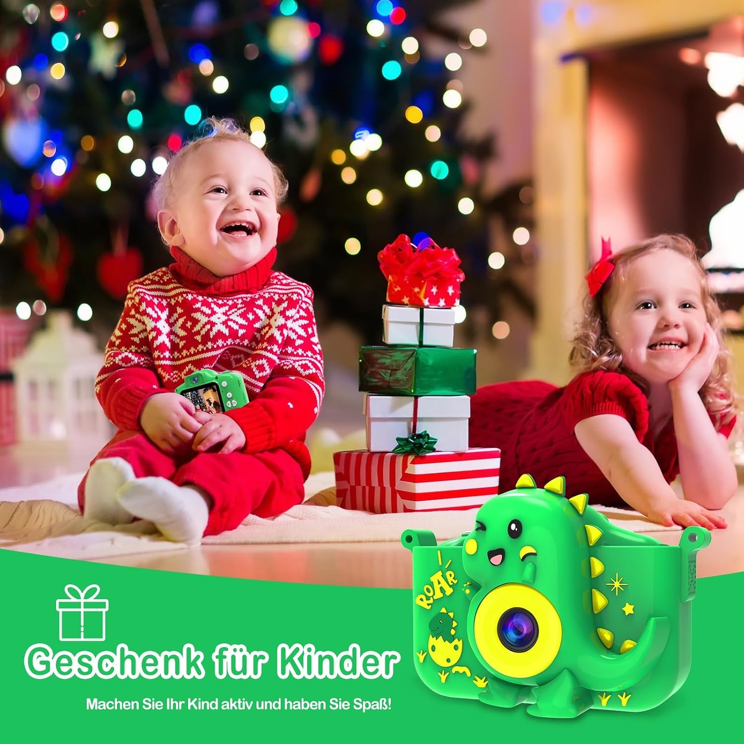 Kindercamera, 1080p HD-scherm, fototoestel voor kinderen met 32 GB TF-kaart, USB-kaartlezer, selfie, digitale camera, voor jongens en meisjes, kerstspeelgoed van 3-12 jaar