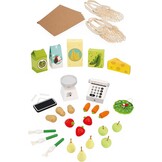 Janod J03322 - Kinderhandelaarsmarkt, imitatiespel voor kinderen, 32 accessoires, ontwikkelt verbeeldingskracht, FSC houten speelgoed, waterschilderwerk, geschikt voor kinderen vanaf 3 jaar