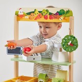 Janod J03322 - Kinderhandelaarsmarkt, imitatiespel voor kinderen, 32 accessoires, ontwikkelt verbeeldingskracht, FSC houten speelgoed, waterschilderwerk, geschikt voor kinderen vanaf 3 jaar