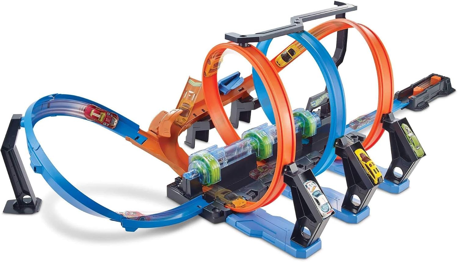 Hot Wheels Spiraal Crash Baanset met gemotoriseerde boosters, FTB65