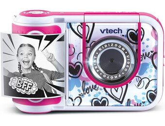 VTech - KidiZoom Print Cam Roze, Instant Print Camera, Foto, Selfie, Video, Kleurendisplay, Stickers, Filters en Grappige Effecten, Cadeau voor Kinderen vanaf 5 Jaar - Inhoud in het Frans | Digitale camera voor kinderen vanaf 5 jaar, onmiddellijke afdruk,