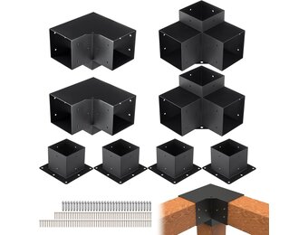 VEVOR Pergola Bracket Kit 6''x6'', 8pcs (4pcs 3-Way,4pcs Base) Heavy Duty Corner Bracket Woodworks DIY Post Base Kit, Easy Installation Wooden Beams for Gazebos, Patio Pergolas, Log Cabin Outdoor