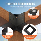 VEVOR Pergola Bracket Kit 6''x6'', 8pcs (4pcs 3-Way,4pcs Base) Heavy Duty Corner Bracket Woodworks DIY Post Base Kit, Easy Installation Wooden Beams for Gazebos, Patio Pergolas, Log Cabin Outdoor