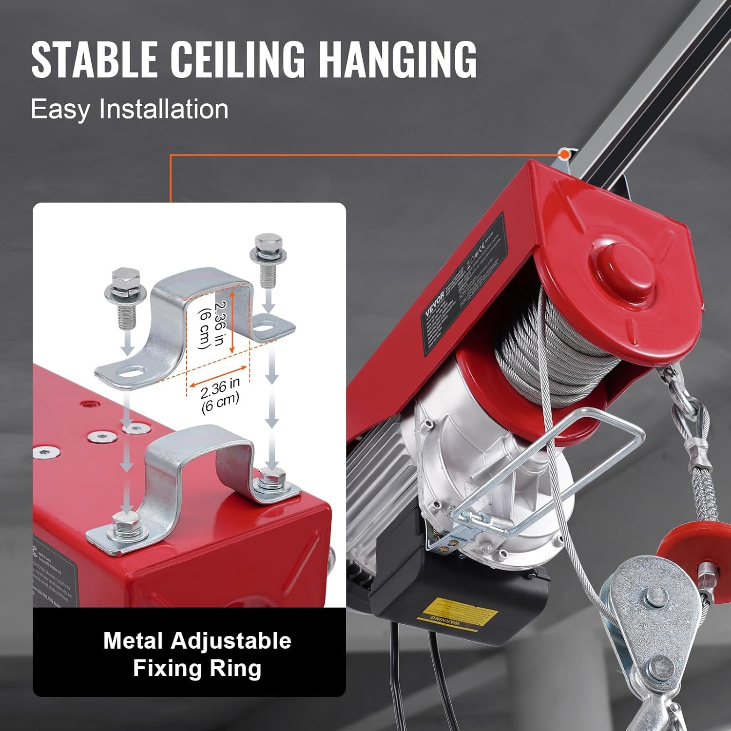 VEVOR Elektrische katrol met dubbele kabel, max. belasting 1200 kg, kabelafstandsbediening 4,2 m, hefhoogte enkele kabel 12 m, katrol noodstop, hefbrug voor garage, magazijn, fabriek