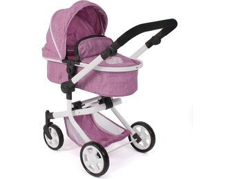 Bayer Chic 2000® 2in1 Puppenwagen Mika – Jeans Pink – faltbar – höhenverstellbarer Griff 47-80 cm – modernes Gestell – Puppen bis 52 cm – 4-8 J.