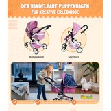Bayer Chic 2000® 2in1 Puppenwagen Mika – Jeans Pink – faltbar – höhenverstellbarer Griff 47-80 cm – modernes Gestell – Puppen bis 52 cm – 4-8 J.