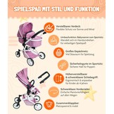 Bayer Chic 2000® 2in1 Puppenwagen Mika – Jeans Pink – faltbar – höhenverstellbarer Griff 47-80 cm – modernes Gestell – Puppen bis 52 cm – 4-8 J.