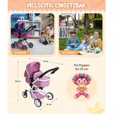 Bayer Chic 2000® 2in1 Puppenwagen Mika – Jeans Pink – faltbar – höhenverstellbarer Griff 47-80 cm – modernes Gestell – Puppen bis 52 cm – 4-8 J.