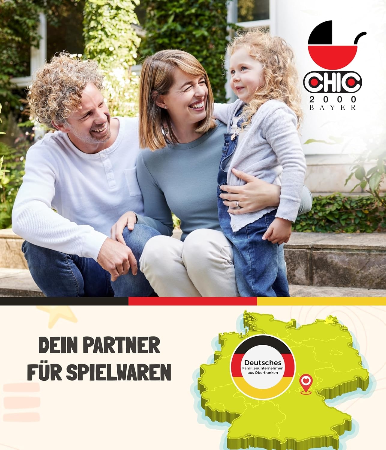 Bayer Chic 2000® 2in1 Puppenwagen Mika – Jeans Pink – faltbar – höhenverstellbarer Griff 47-80 cm – modernes Gestell – Puppen bis 52 cm – 4-8 J.