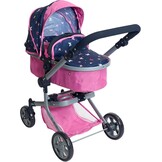 Bayer Chic 2000® 2in1 Puppenwagen Mika – Jeans Pink – faltbar – höhenverstellbarer Griff 47-80 cm – modernes Gestell – Puppen bis 52 cm – 4-8 J.