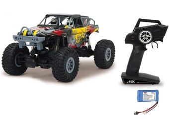 Jamara 410113 410113-J-Rock Crawler 4WD 1:10 Li-Ion 2,4 GHz - rubberen banden, verstelbare baan, 2 aandrijfmotoren, extreme oprijindex voor hellingen, zeer hoge bodemvrijheid