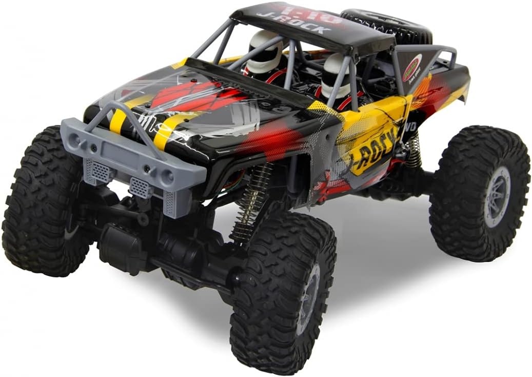 Jamara 410113 410113-J-Rock Crawler 4WD 1:10 Li-Ion 2,4 GHz - rubberen banden, verstelbare baan, 2 aandrijfmotoren, extreme oprijindex voor hellingen, zeer hoge bodemvrijheid