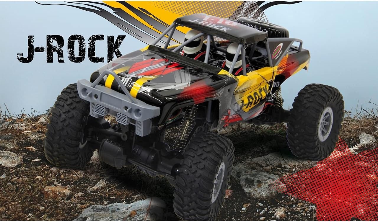 Jamara 410113 410113-J-Rock Crawler 4WD 1:10 Li-Ion 2,4 GHz - rubberen banden, verstelbare baan, 2 aandrijfmotoren, extreme oprijindex voor hellingen, zeer hoge bodemvrijheid