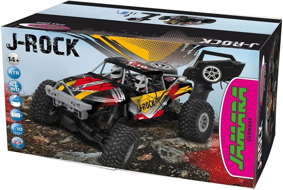 Jamara 410113 410113-J-Rock Crawler 4WD 1:10 Li-Ion 2,4 GHz - rubberen banden, verstelbare baan, 2 aandrijfmotoren, extreme oprijindex voor hellingen, zeer hoge bodemvrijheid