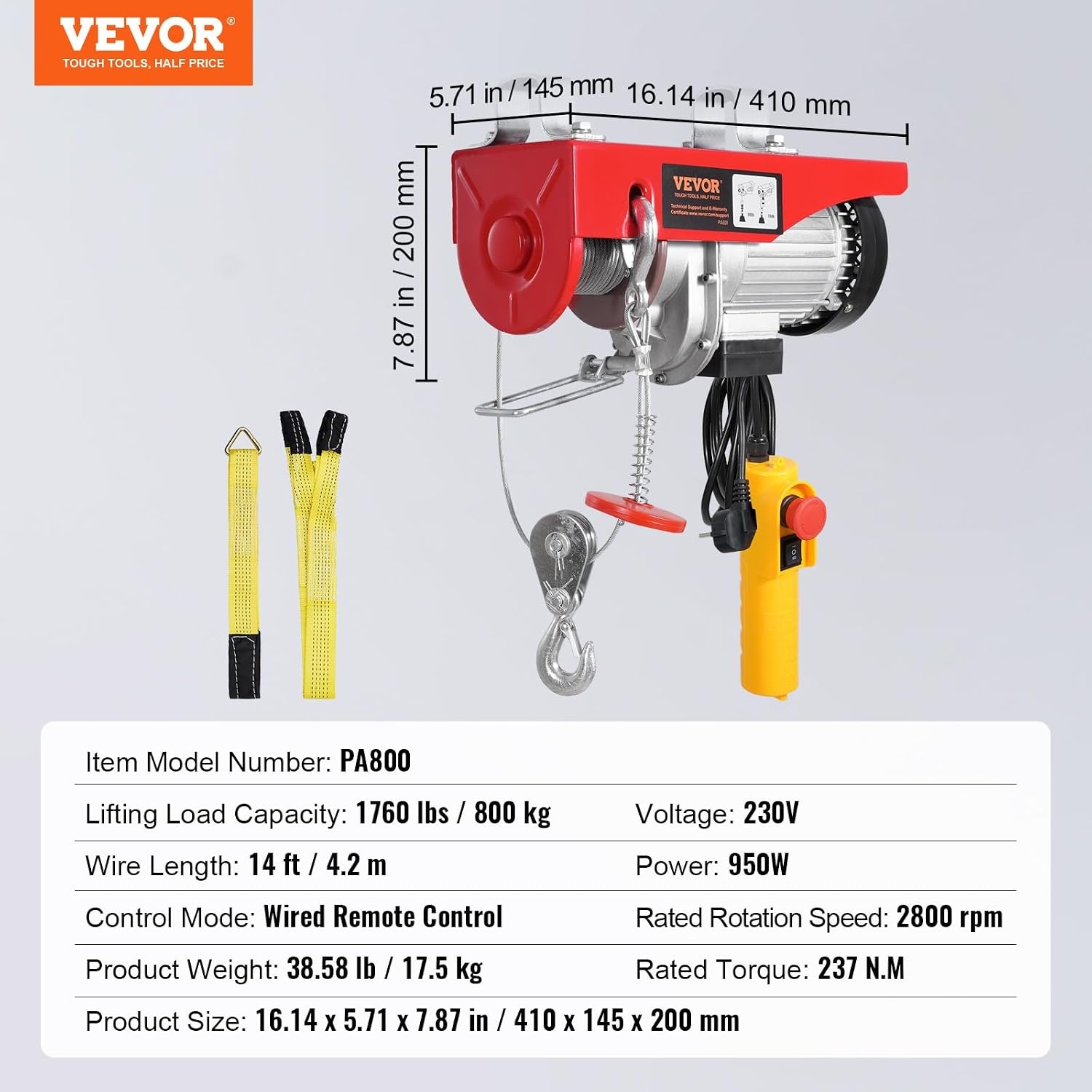 Elektrische Takel 800 kg - 12m Kabel - 35% Korting